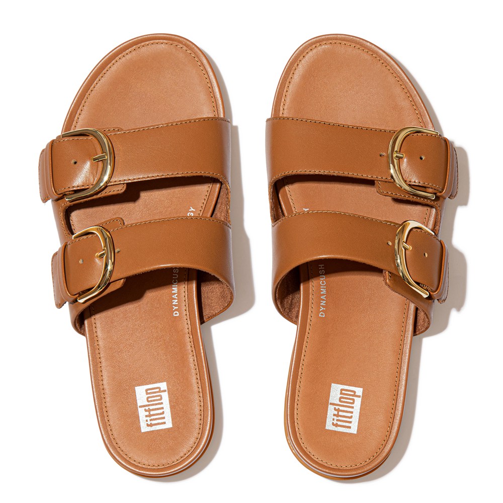 Fitflop Womens Slides - Gracie Buckle Leather - Brown - 396-MBKSTU